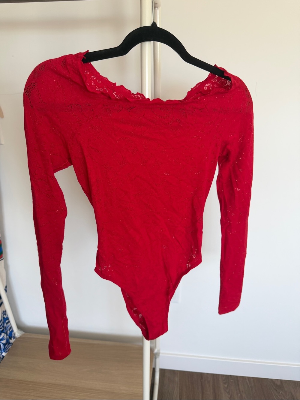 NWOT Savage X Fenty Red Lace Long-Sleeve Kids One-Piece Bodysuit